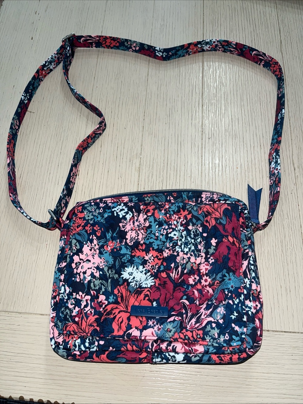 Vera Bradley Performance Twill 3 Compartment Crossbody Navy Cabbage Rose